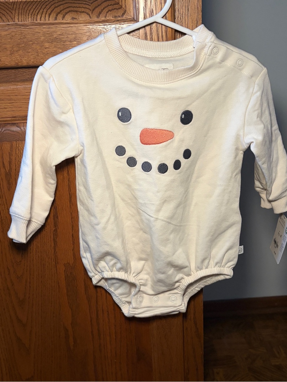 NEW Little Planet organic cotton Cream Snowman Baby One-Piece Bodysuit-3m